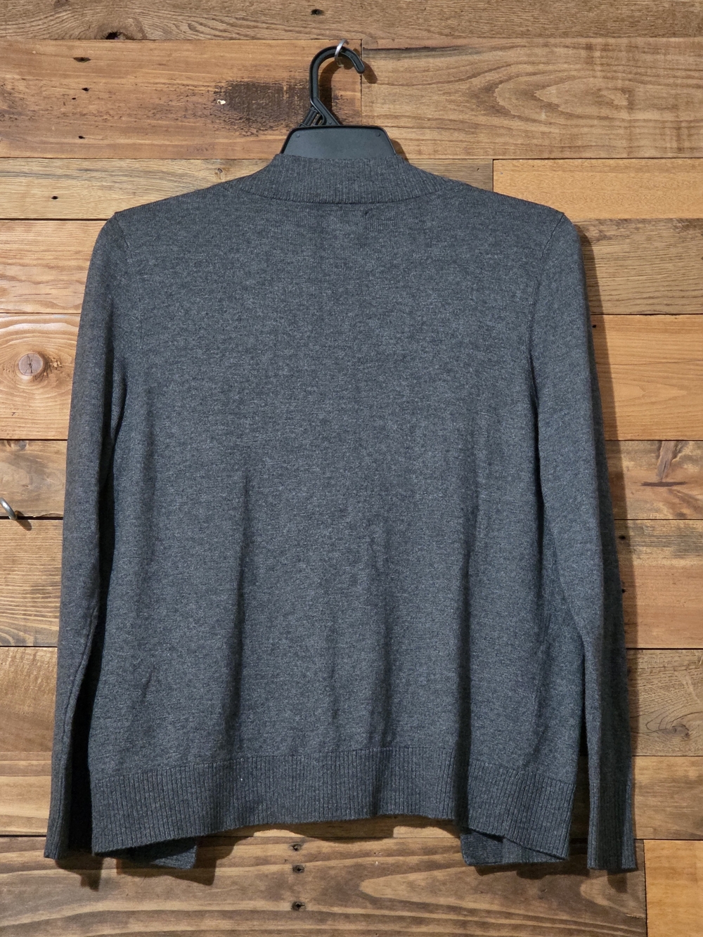 Classic Preppy Gray Open Front Knit Cardigan Sweater Women's PL Petite Career - Picture 5 of 8
